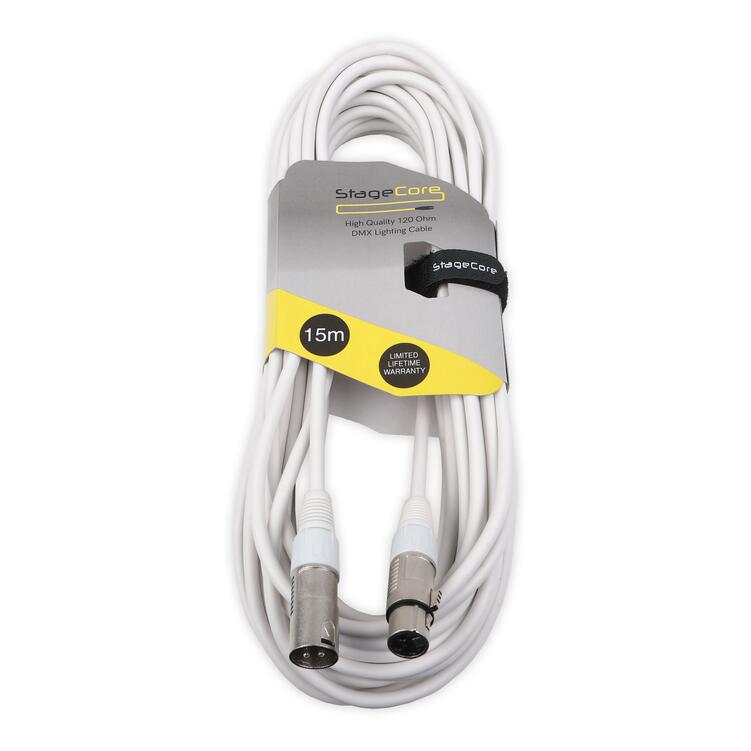 StageCore DMX Lead, 3 Pin XLR Male to 3 Pin XLR Female, 120 Ohm, WHITE - (90518) 15m