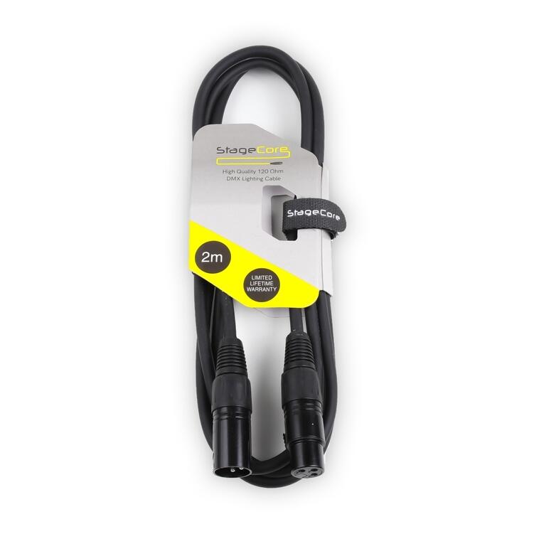 StageCore DMX Lead, 3 Pin XLR Male - 3 Pin XLR Female, 120 ohm DMX Lead BLACK - (90502) 2m
