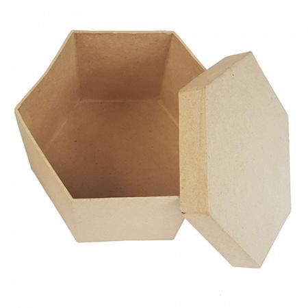 Papier-mâché lidded box - 105mm Hexagon