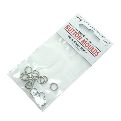 Ring Button Moulds No 28 (9mm) Silver Tone Plastic x 15