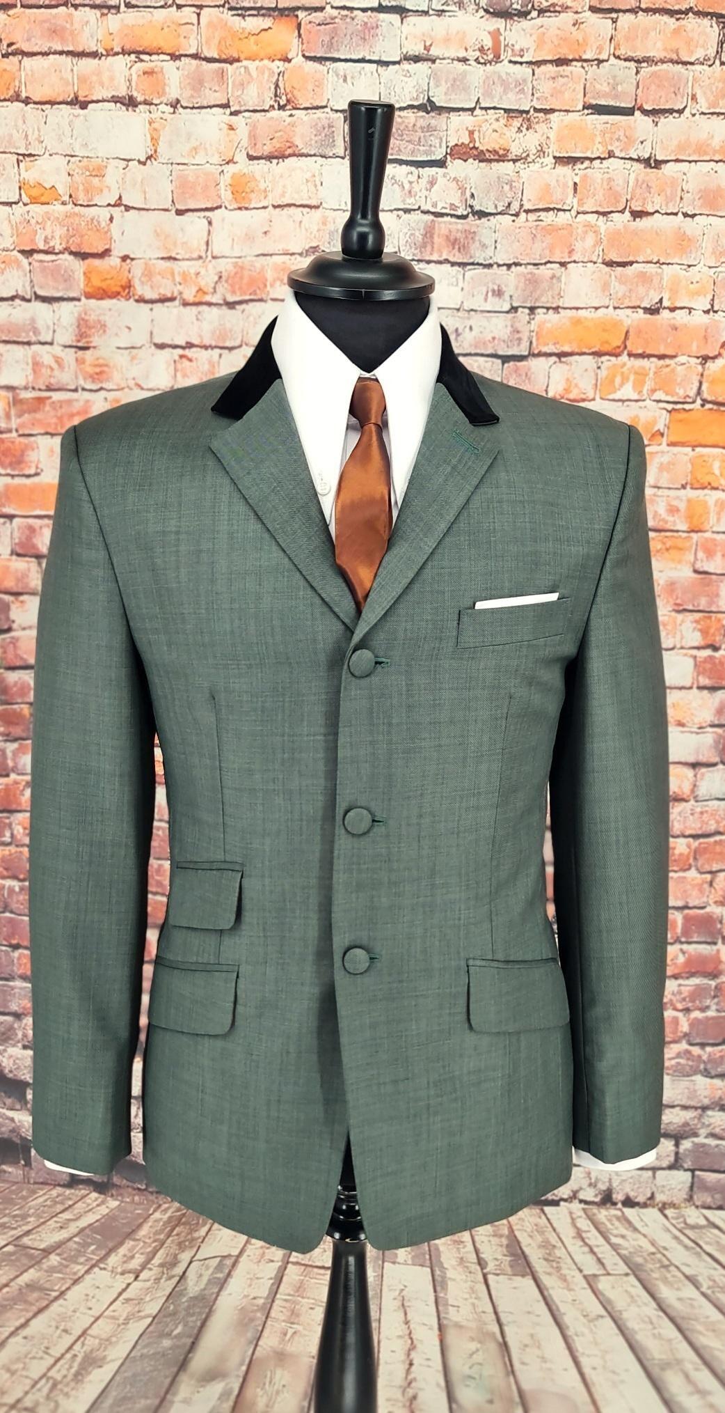 Frank Sage Black Fine Wool Suit With Velvet Collar