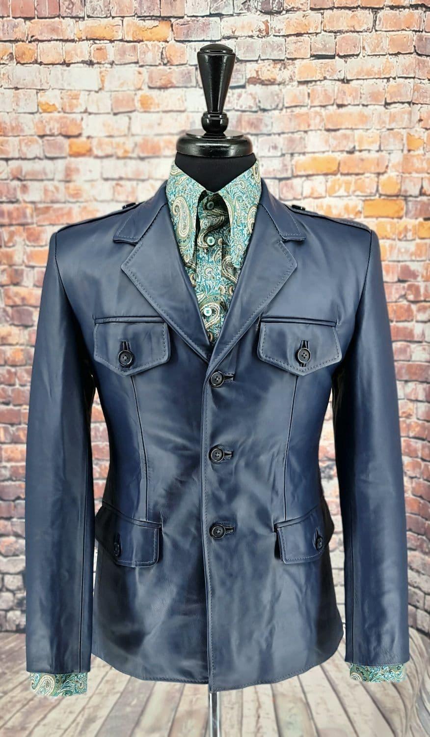 Bodie Muted Indigo Leather Safari Jacket