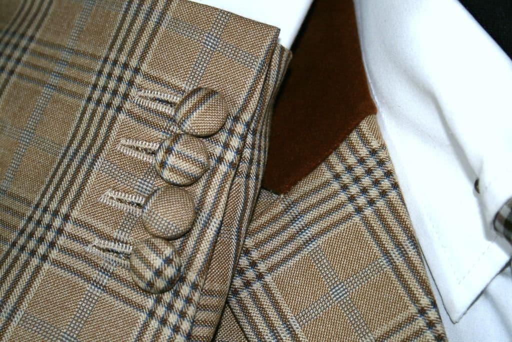 &34;Ralph&34; Beige Pow Check Jacket With Brown Velvet Collar