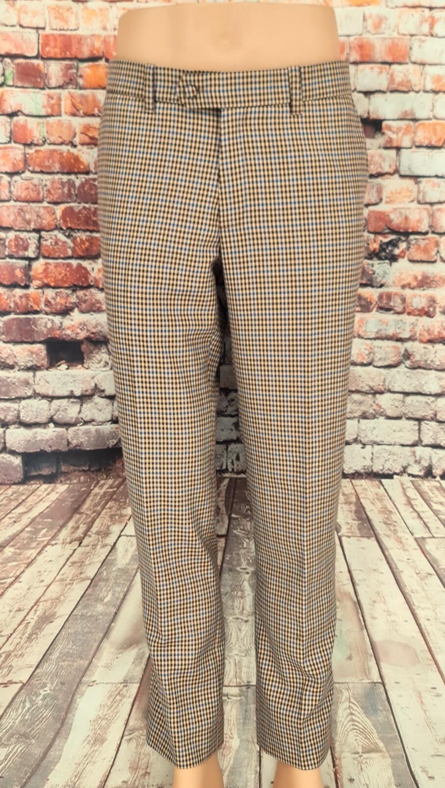 vintage 2000s brown check print trousers from jane... - Depop