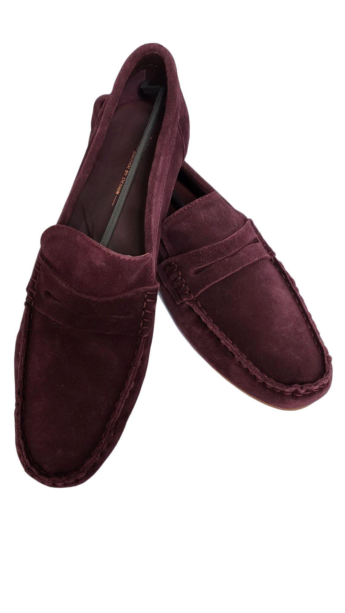 London Brogue Burgundy Slip On Suede Loafer
