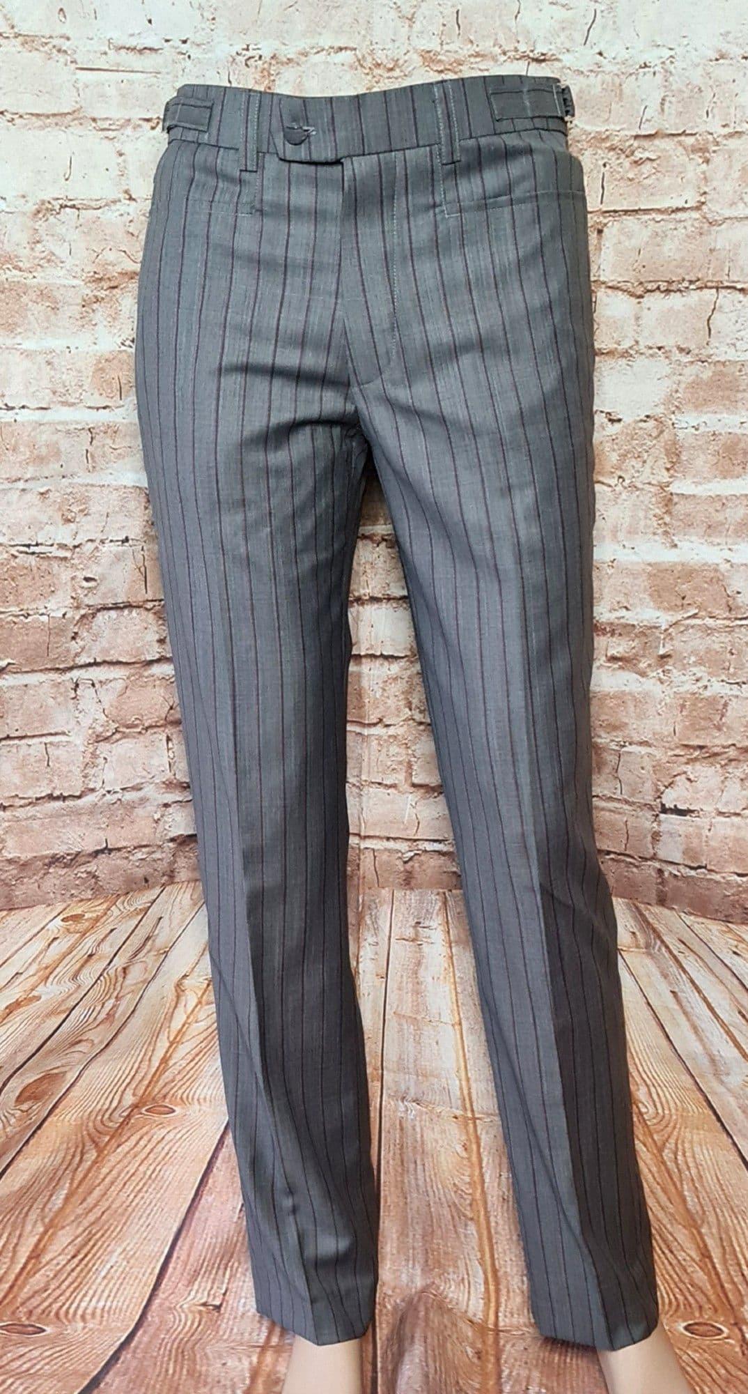 Buy Men Grey Stripe Slim Fit Trousers Online - 498831 | Van Heusen