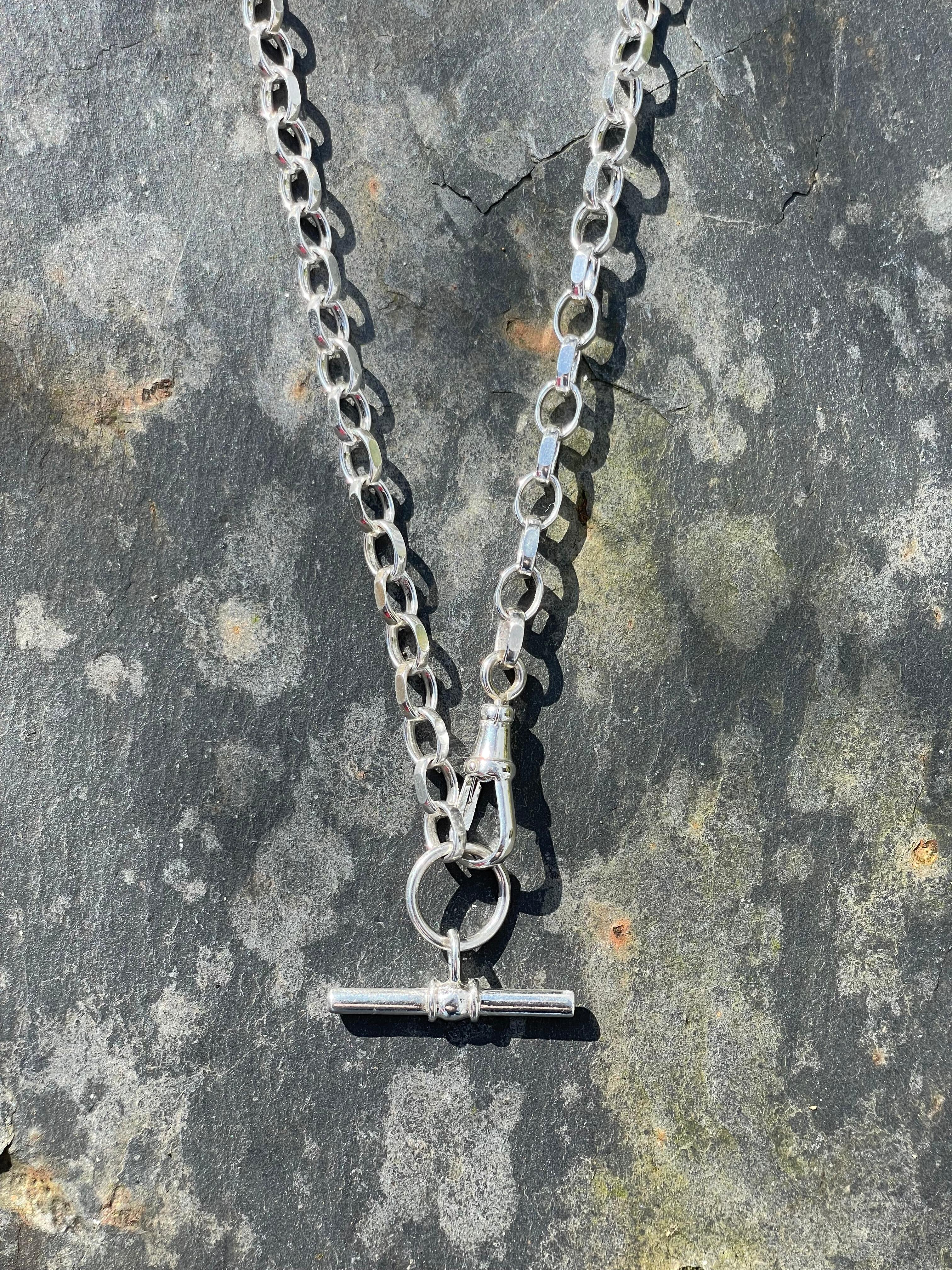 Sterling Silver T-Bar Heart Belcher Necklace 41cm/16