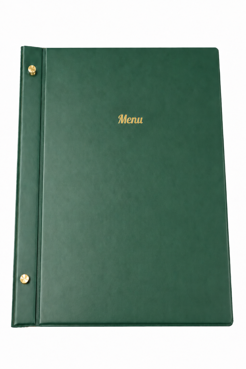 A4 Expandable Hard Cover Printed Menu Holder - Dark Green Gold Print