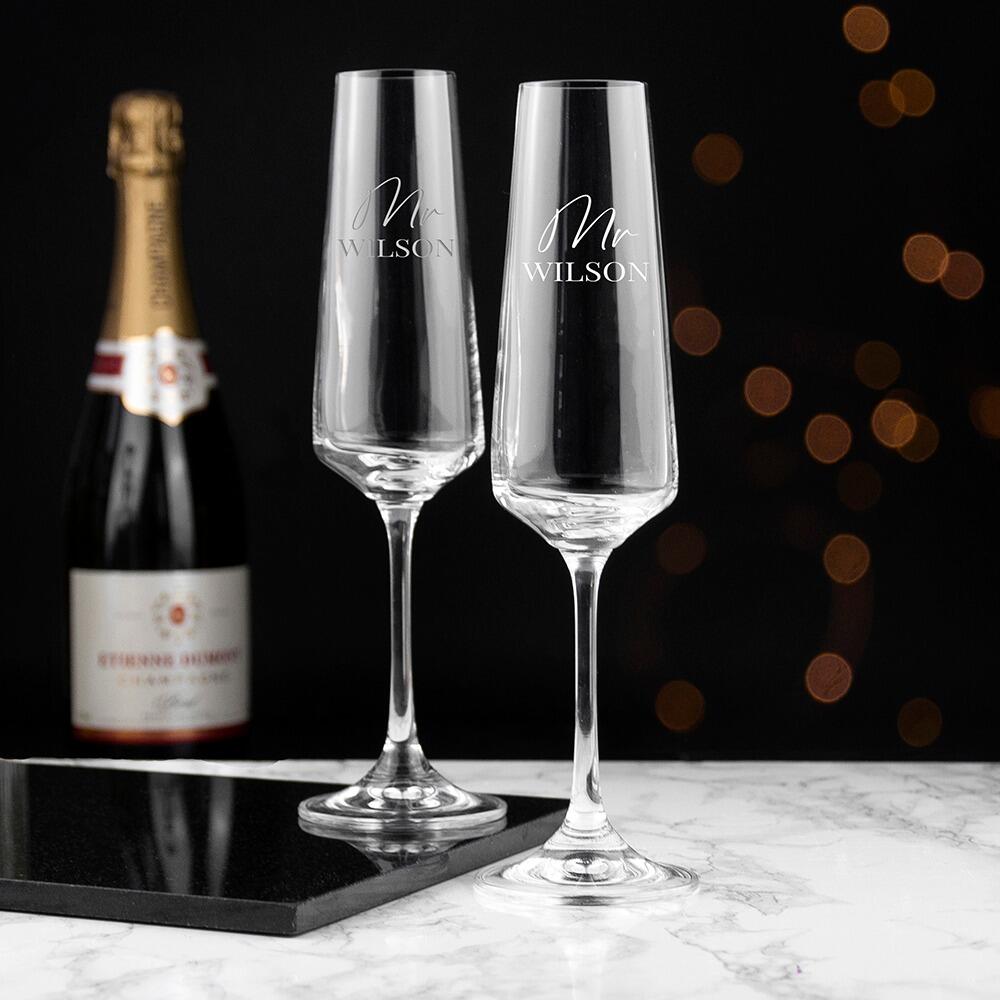 Personalised Tulip Champagne Flute Set For Couples By Becky Broome