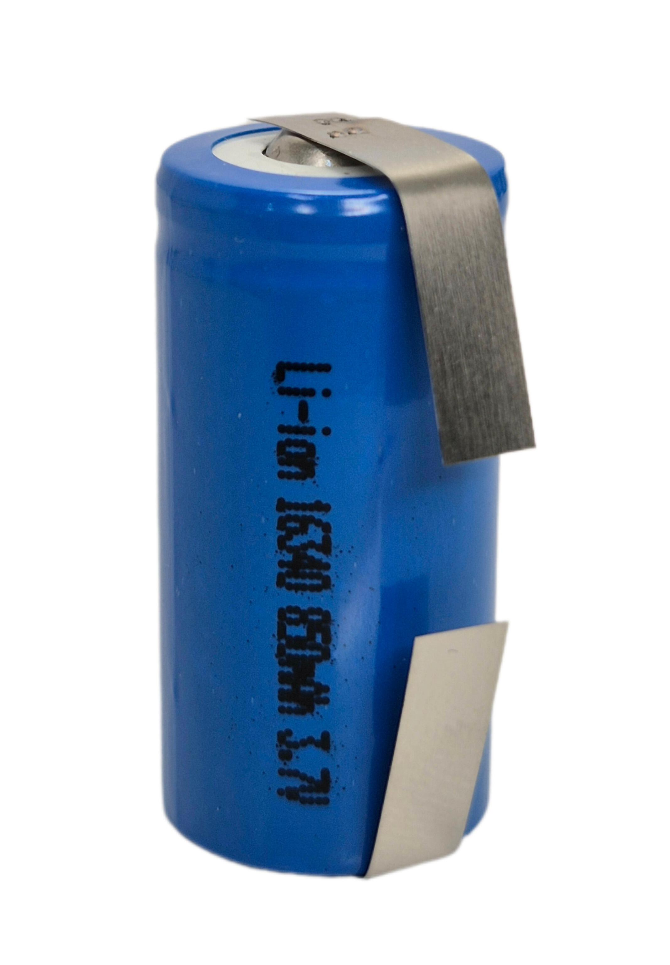 16340 Li-Ion Tagged Rechargeable CR123 Battery - 3.7V 850mAh 3.14Wh Lithium  cell with solder tags