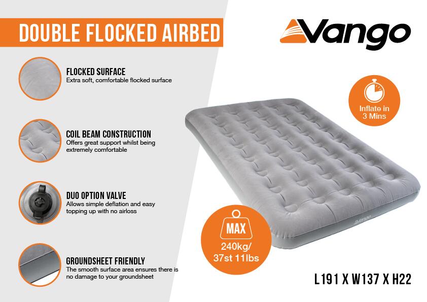 Vango Double Flocked Airbed 2.53kg Airbeds Furniture