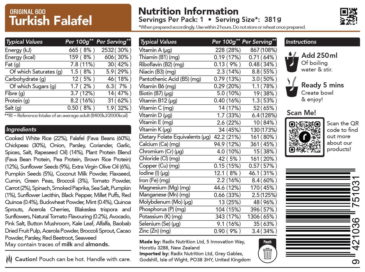 Turkish Falafel Meal - Original - 600kcal - 2