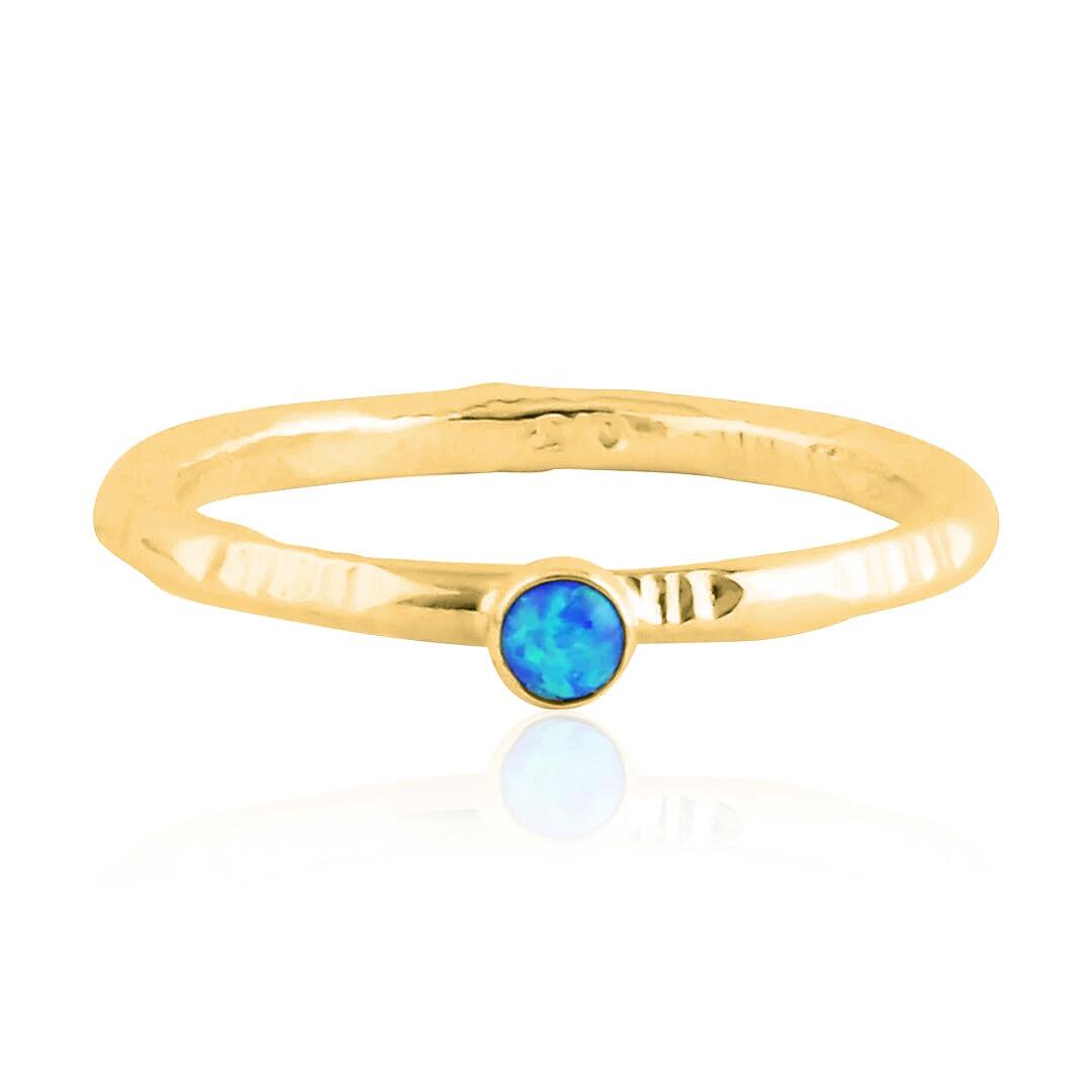 ndmade 18ct gold vermeil blue opal stacking ring with textured finish by Lavan Designer Jewellery">