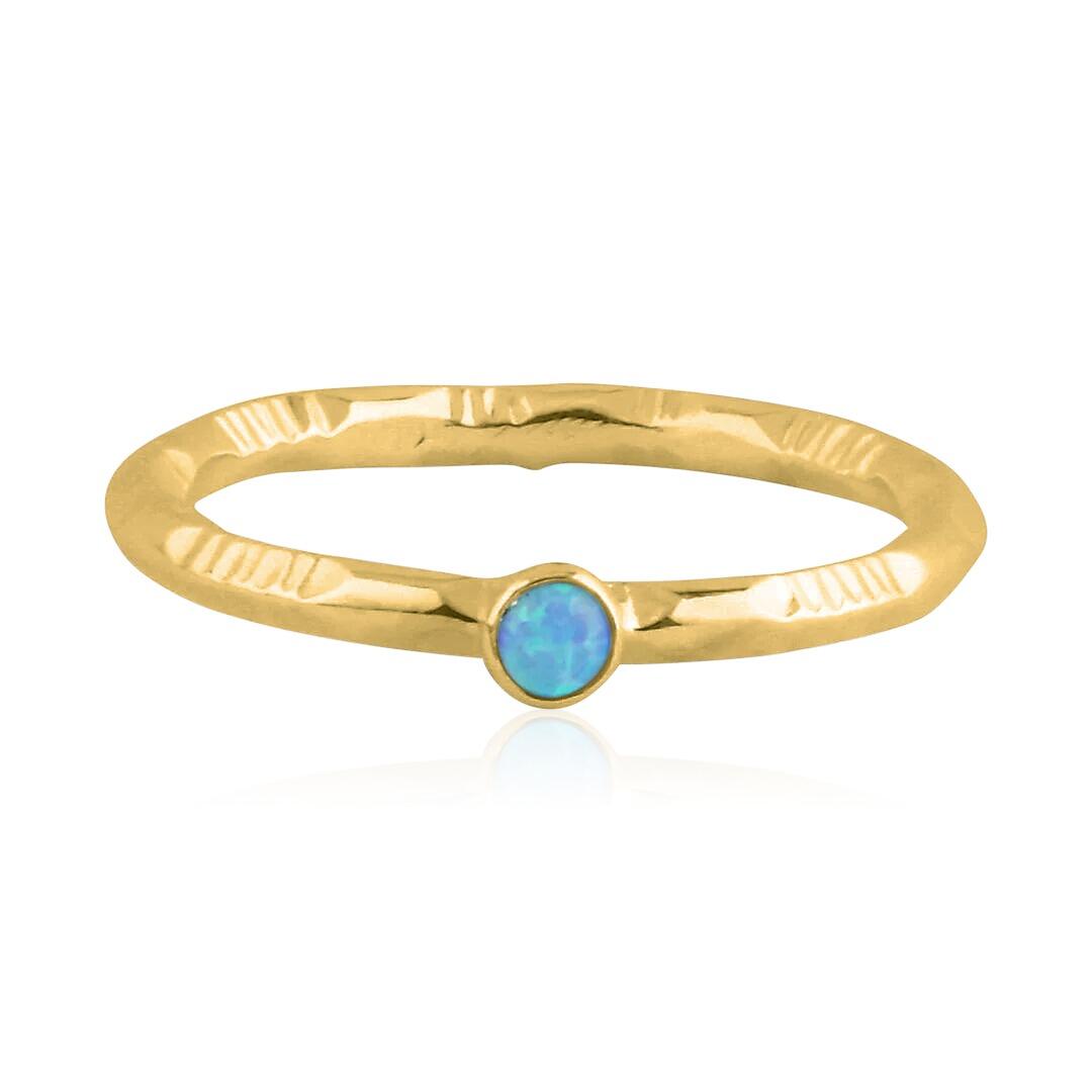 ndmade 18ct gold vermeil blue opal stacking ring with textured finish by Lavan Designer Jewellery">