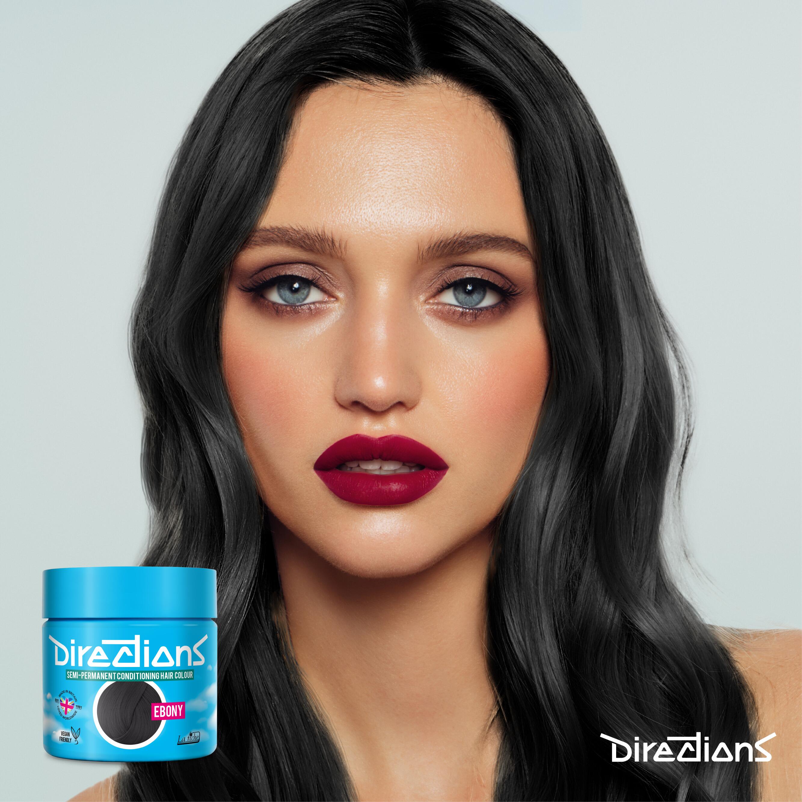 Ebony directions hair dye colour on a model with long hair