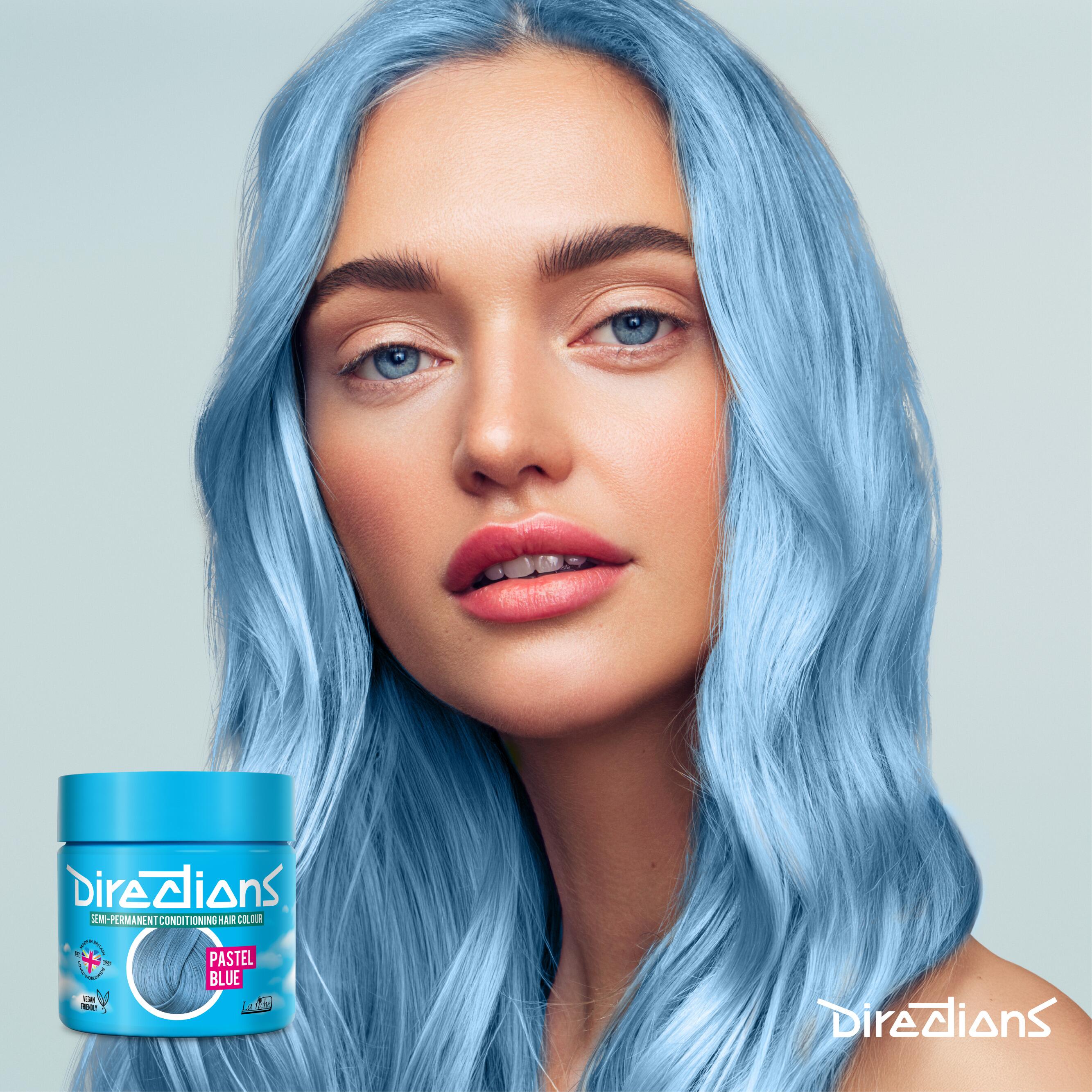 Pastel Blue directions hair dye colour on a model with long hair