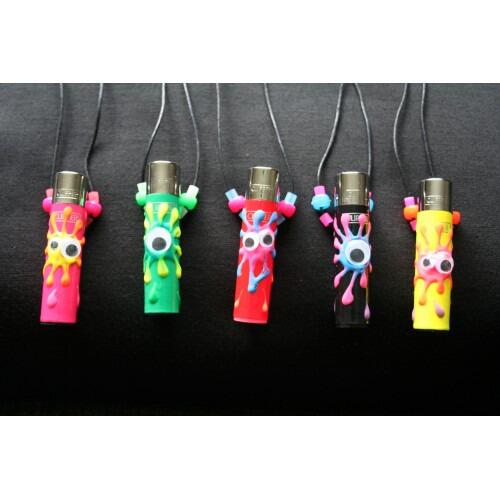 Picture of five bright coloured lighter with unique hand painted designs