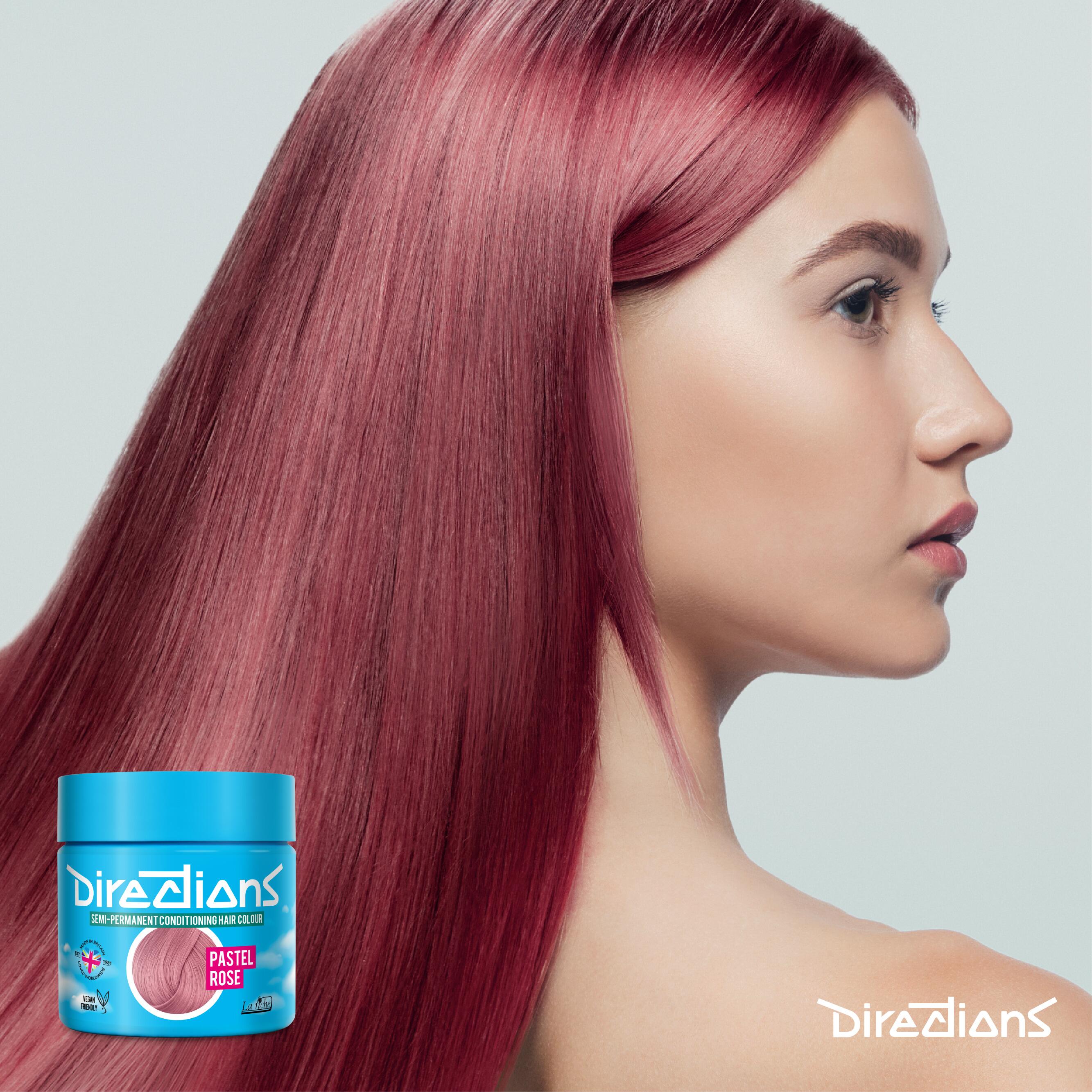 Pastel Rose directions hair dye colour on a model with long hair