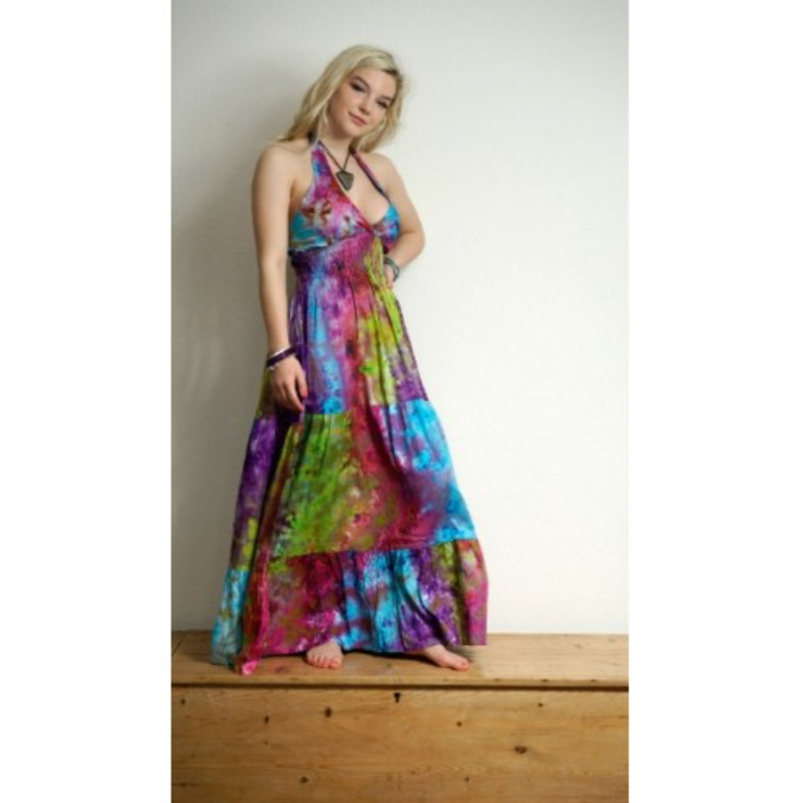 floral pattern maxi dress Strapless pink maxi dress with blue-flowered pattern, Glow-Up XXS / 0 / Pink-Blue
