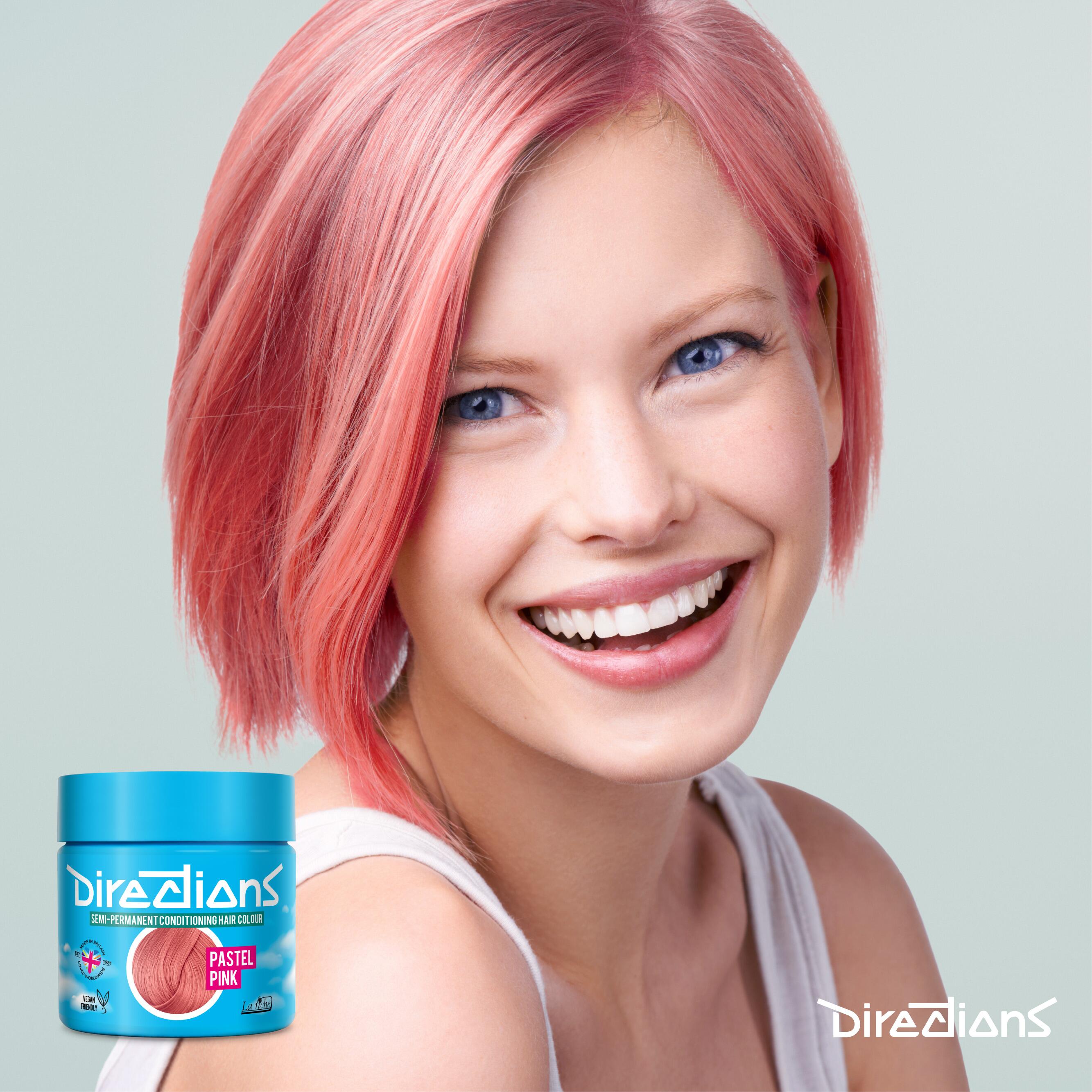 Pastel Pink directions hair dye colour on a model with long hair