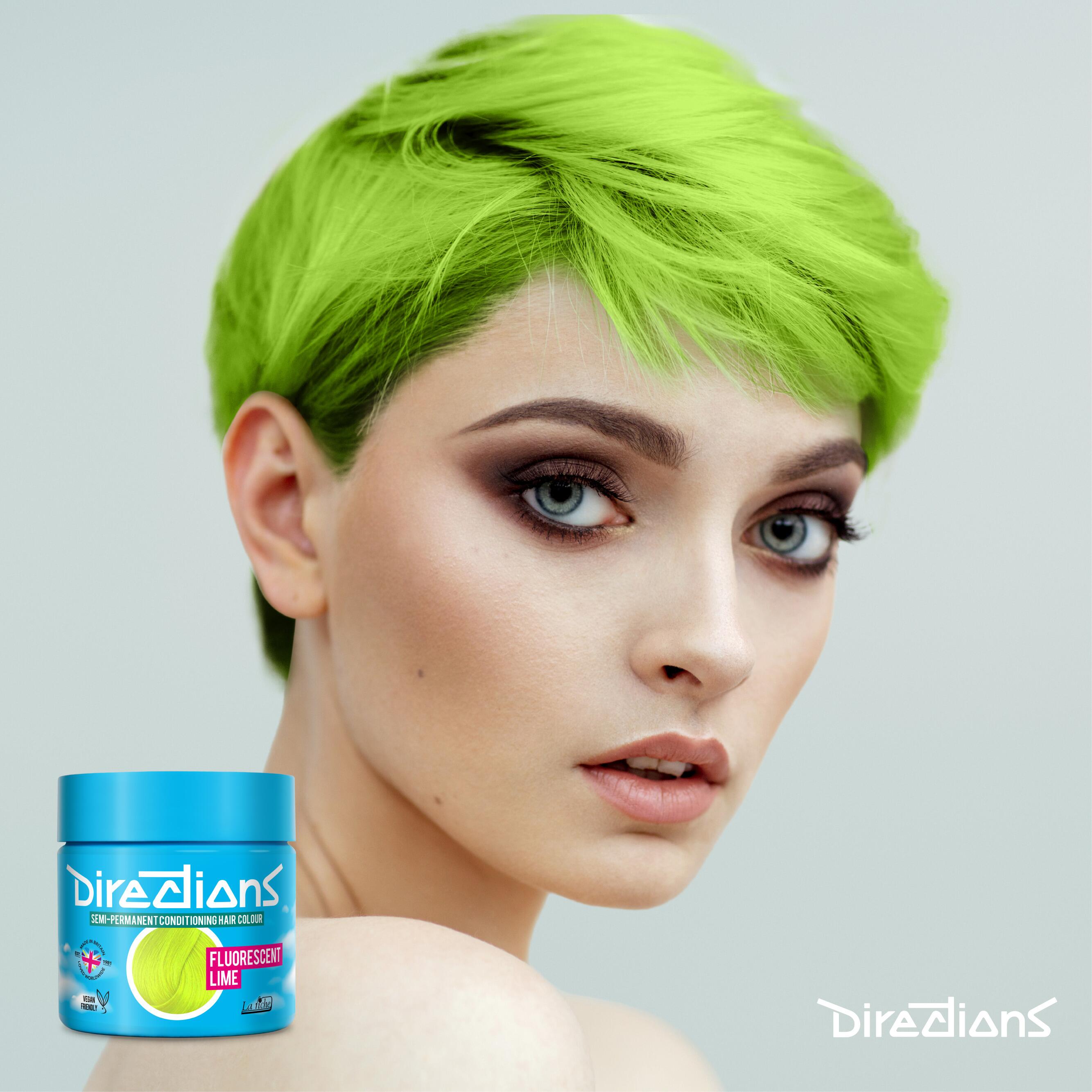 Fluorescent lime directions hair dye colour on a model with short hair