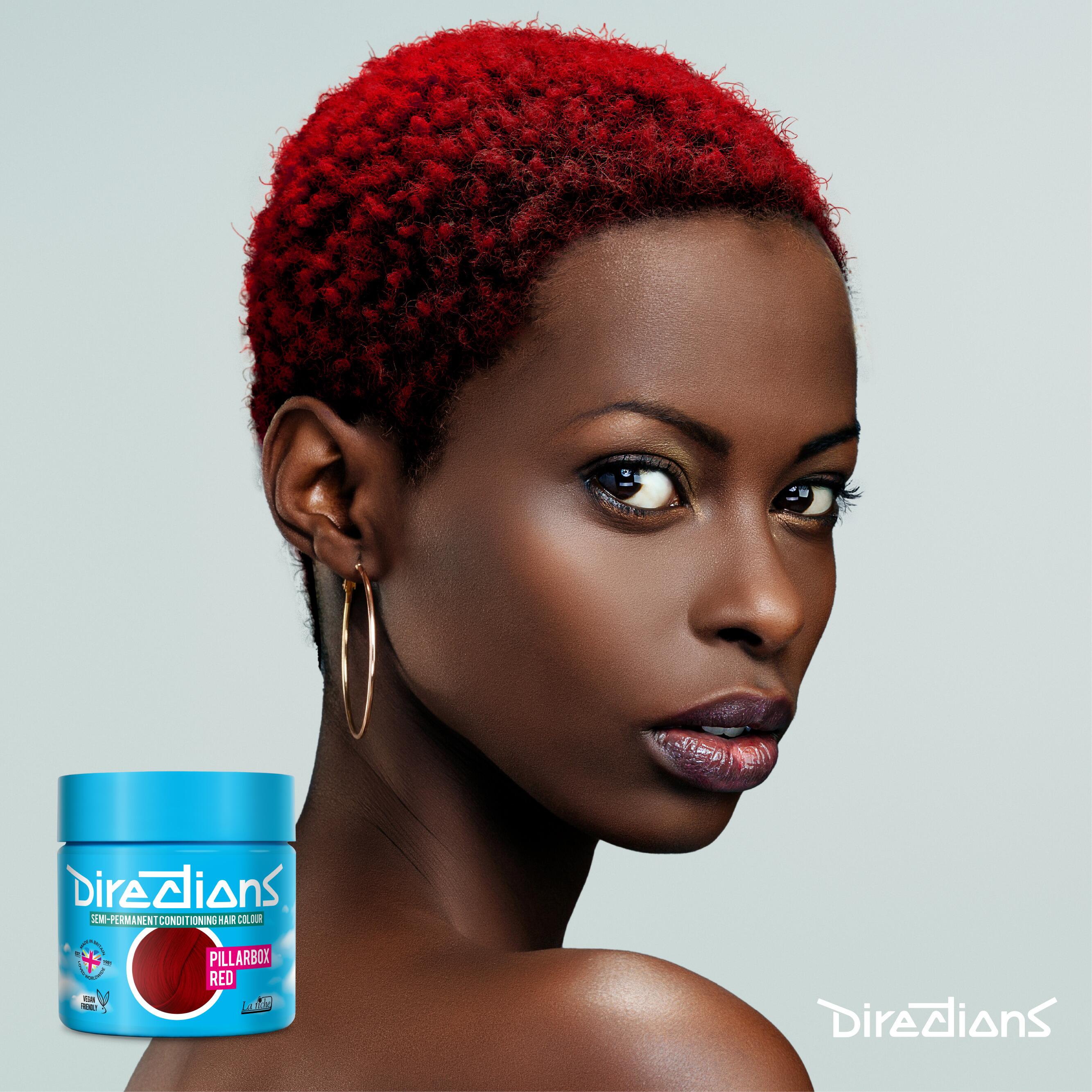Pillarbox red directions hair dye colour on a model with short hair