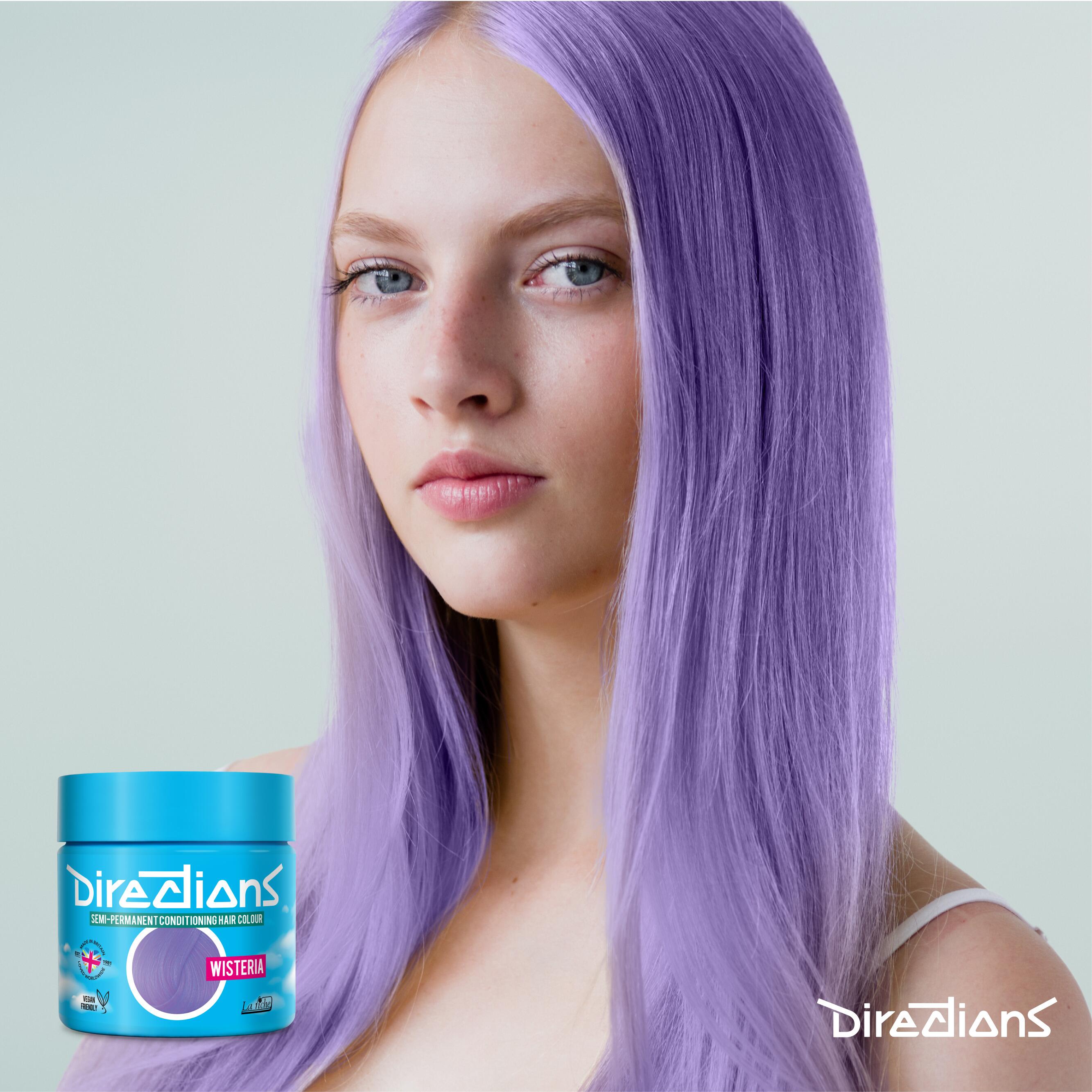 Wisteria directions hair dye colour on a model with long hair