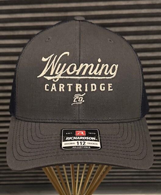 charcoal front panel and bill of hat with Wyoming Cartridge Company logo centered on panel