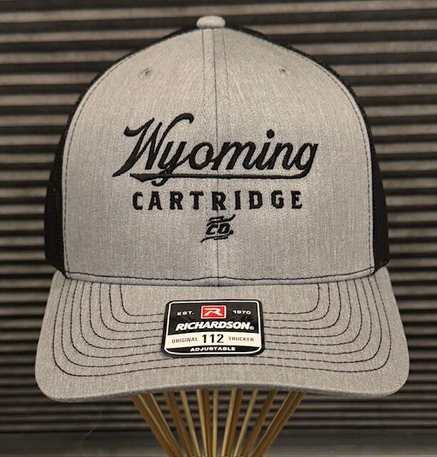 charcoal front panel and bill of hat with Wyoming Cartridge Company logo centered on panel