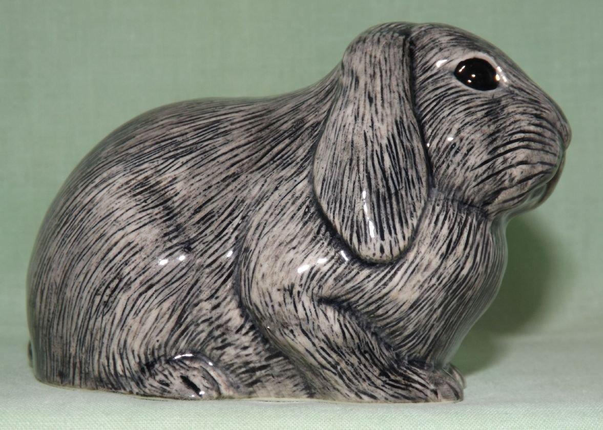 Quail Ceramics Animal Figure Lop Eared Rabbit Grey White 604