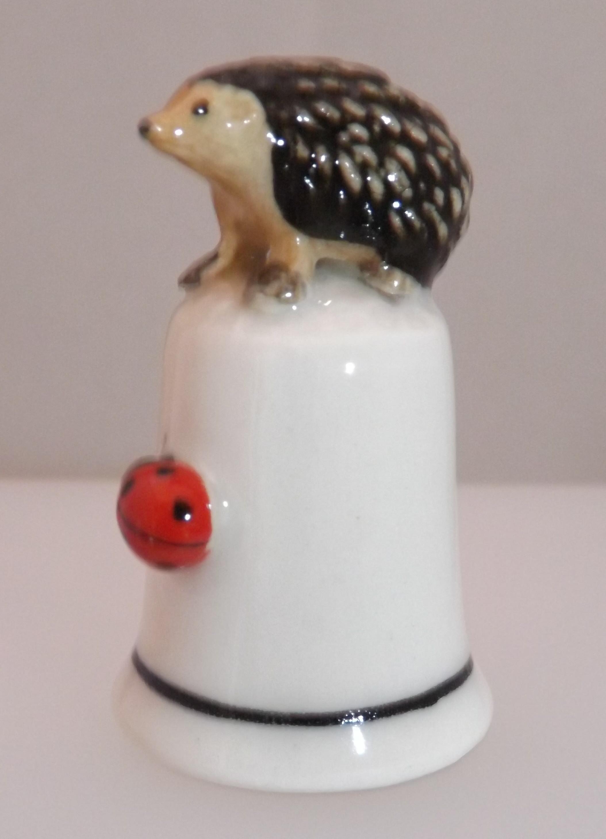 Klima Porcelain Lop Eared Rabbit Sitting Up on Thimble Paws Up Brown M128