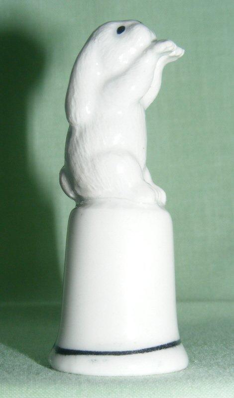 Klima Porcelain Lop Eared Rabbit Sitting Up on Thimble Paws Up Brown M128