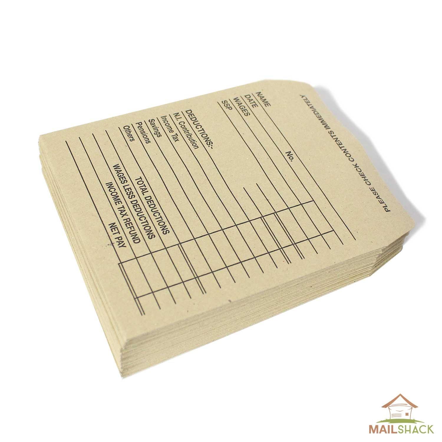 Small Printed Brown Manilla Wage Envelopes 102x108mm Self Sealing