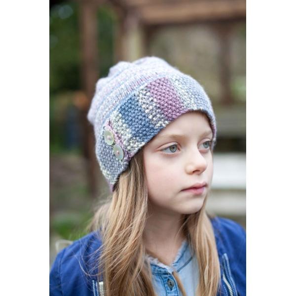 Button Beany Hat<P>Wood Pigeon DK