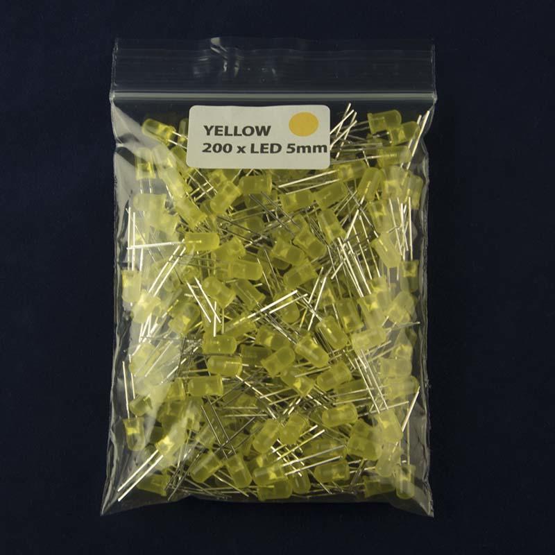 Pack of 200 LED size 5mm with diffused lens and color yellow