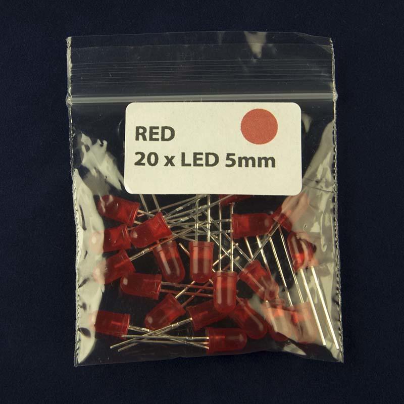 Pack of quantity 20 LED size 5mm with diffused lens and color red