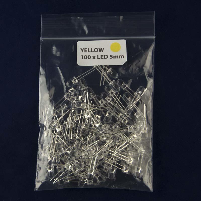 Pack of 100 LED size 5mm with clear lens and color yellow