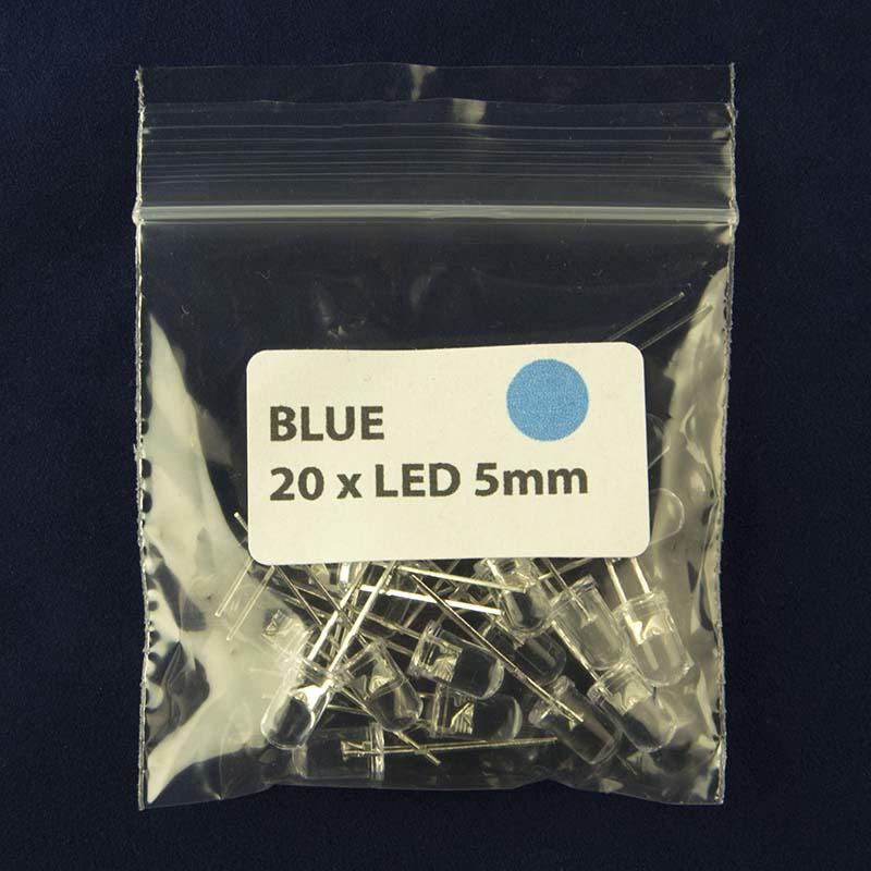 Pack of quantity 20 LED size 5mm with clear lens and color blue