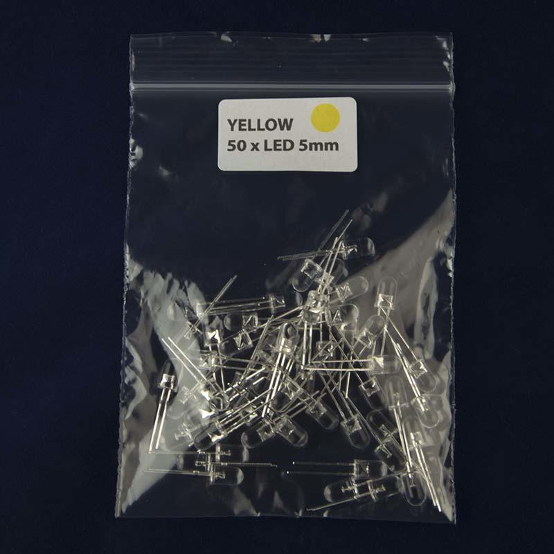 Pack of 50 LED size 5mm with clear lens and color yellow