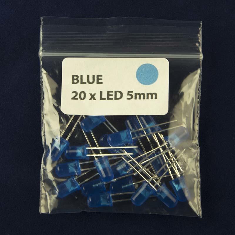 Pack of quantity 20 LED size 5mm with diffused lens and color blue
