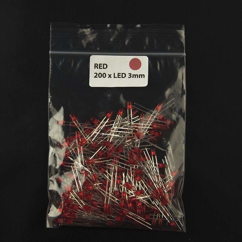 Pack of 200 3mm Diffused LED color Red