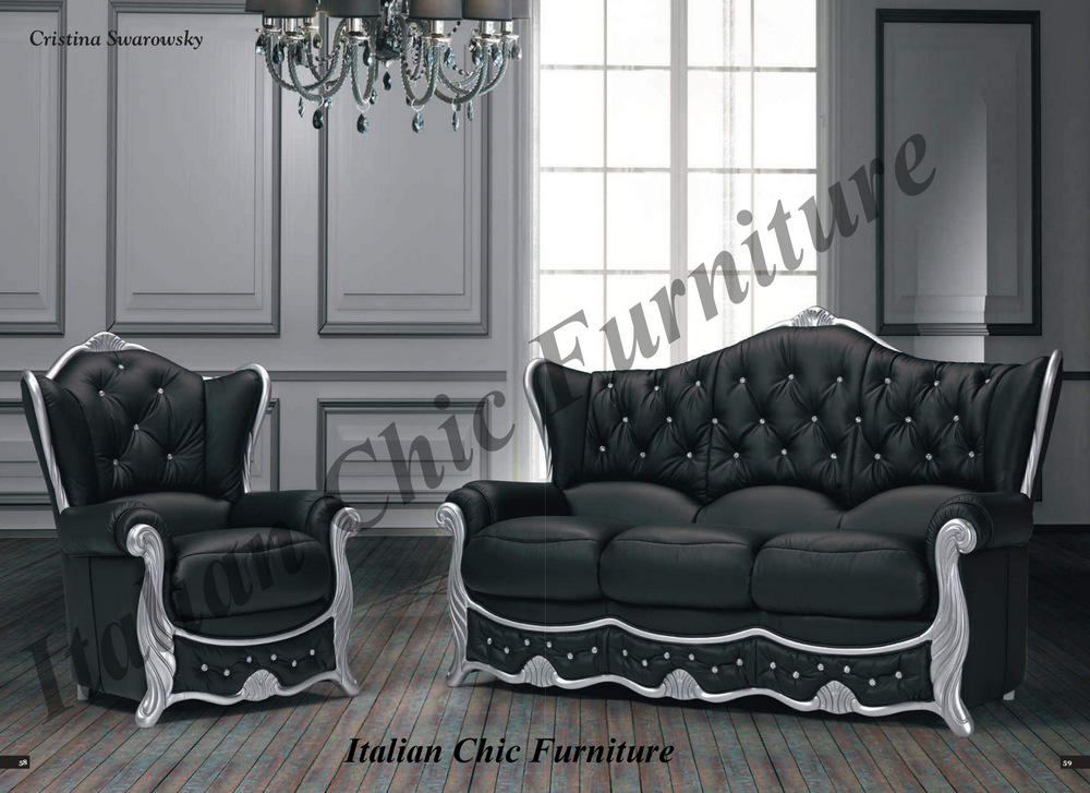 Italian Black Leather Sofa Set, Luxury Italian Leather Furniture