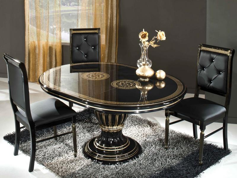 Chair Set Black Gold Versace Style, Versace Dining Room Furniture Set