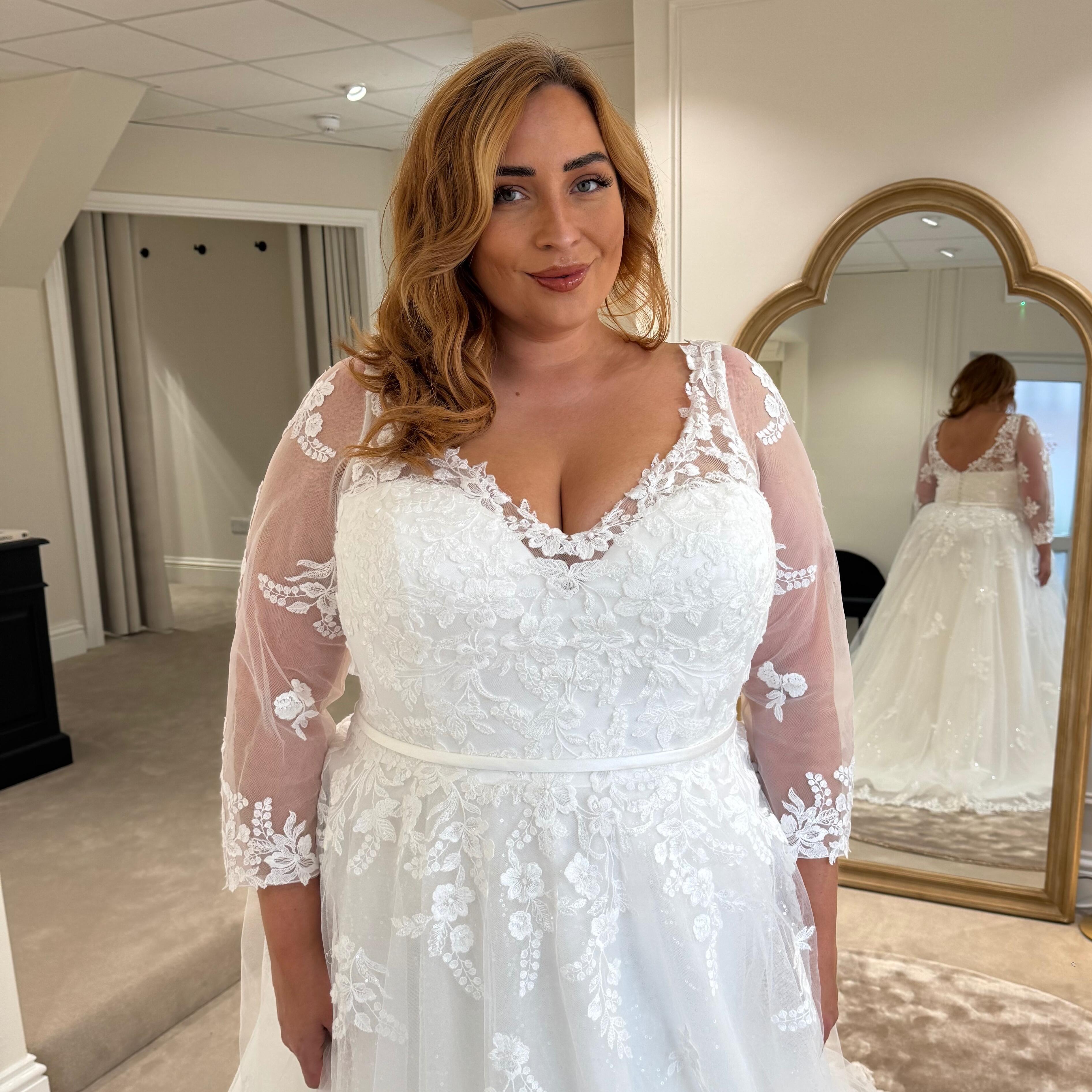 Neck plus size wedding dress with sleeves