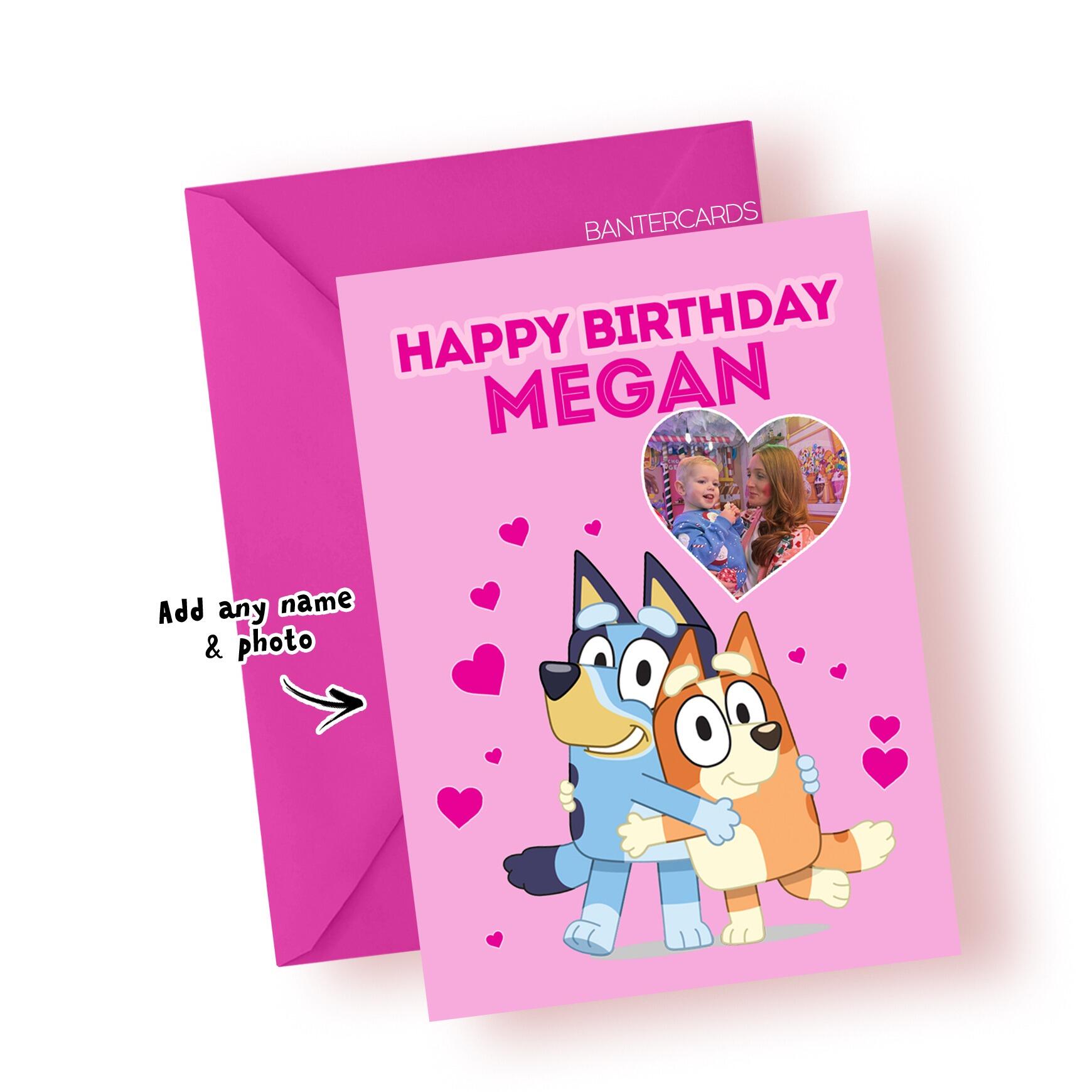HAPPY BIRTHDAY NAME WITH PHOTO PINK BLUEY