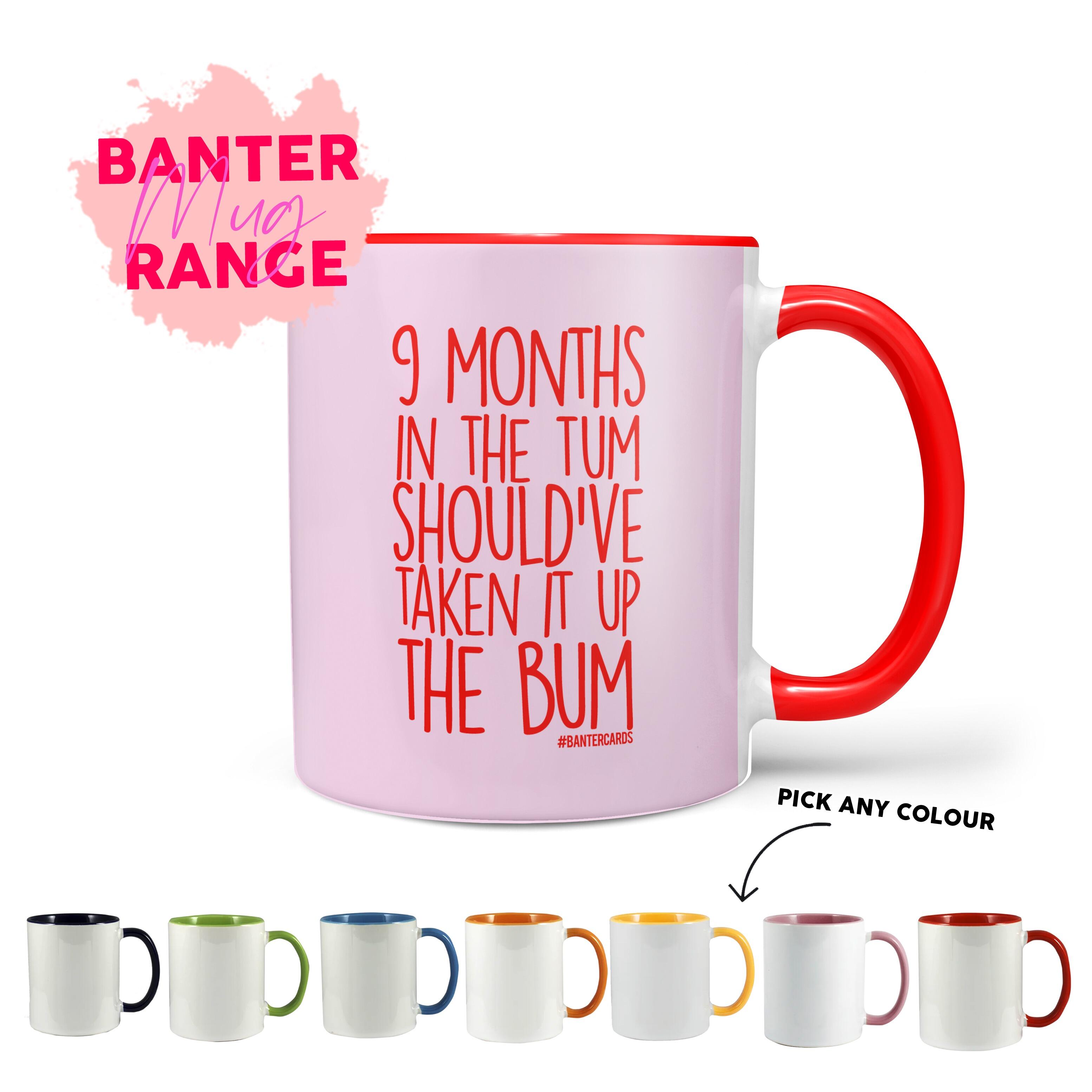 9 MONTHS IN THE TUM SHOULD HAVE TAKEN IT UP THE BUM, FUNNY MUG, NEW MUM  MUG