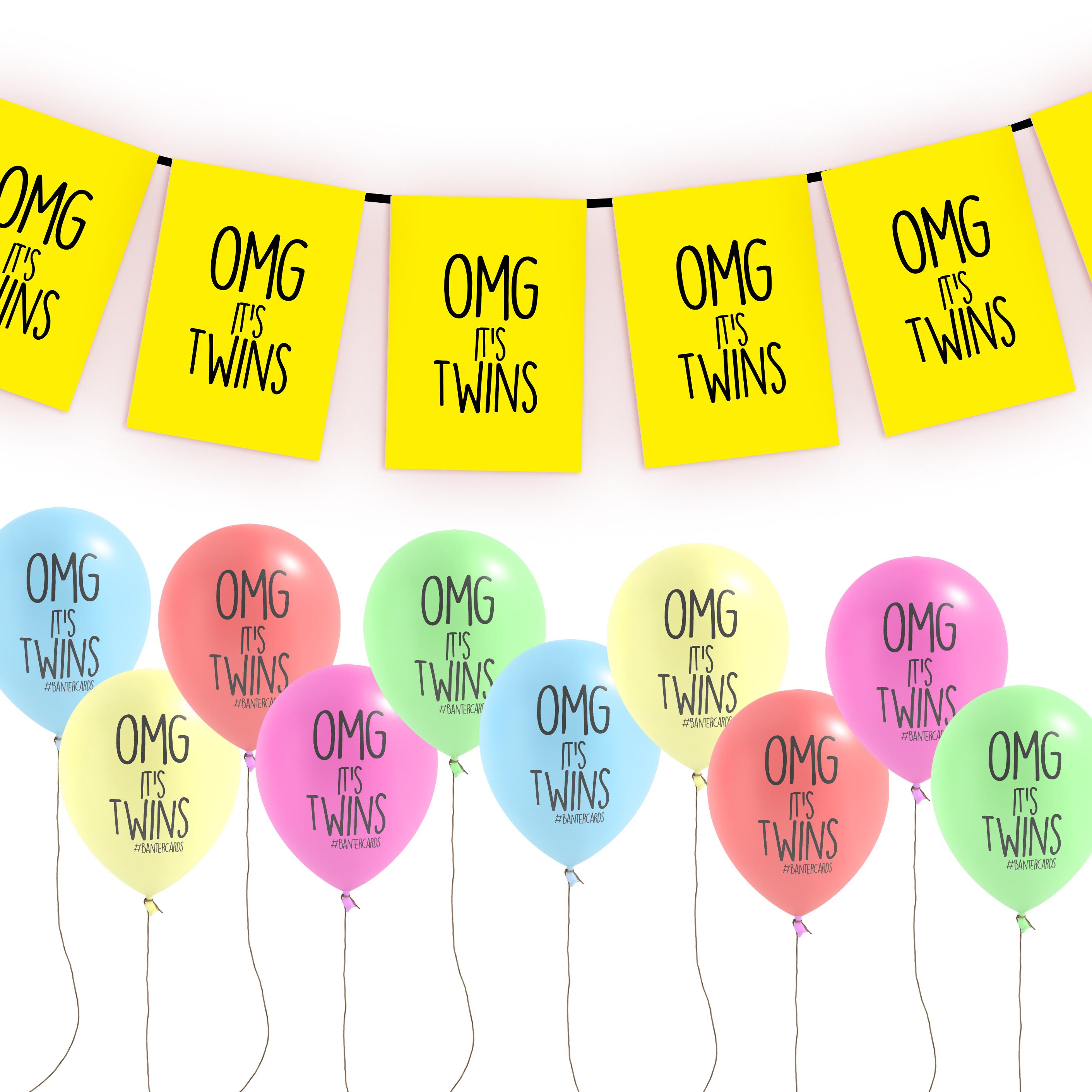 OMG It's Twins Baby MMF7 Shower Decorations Gold, OMG It's Twins Twins...