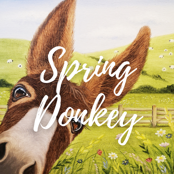 Painting of a Donkey surrounded by Spring Flowers