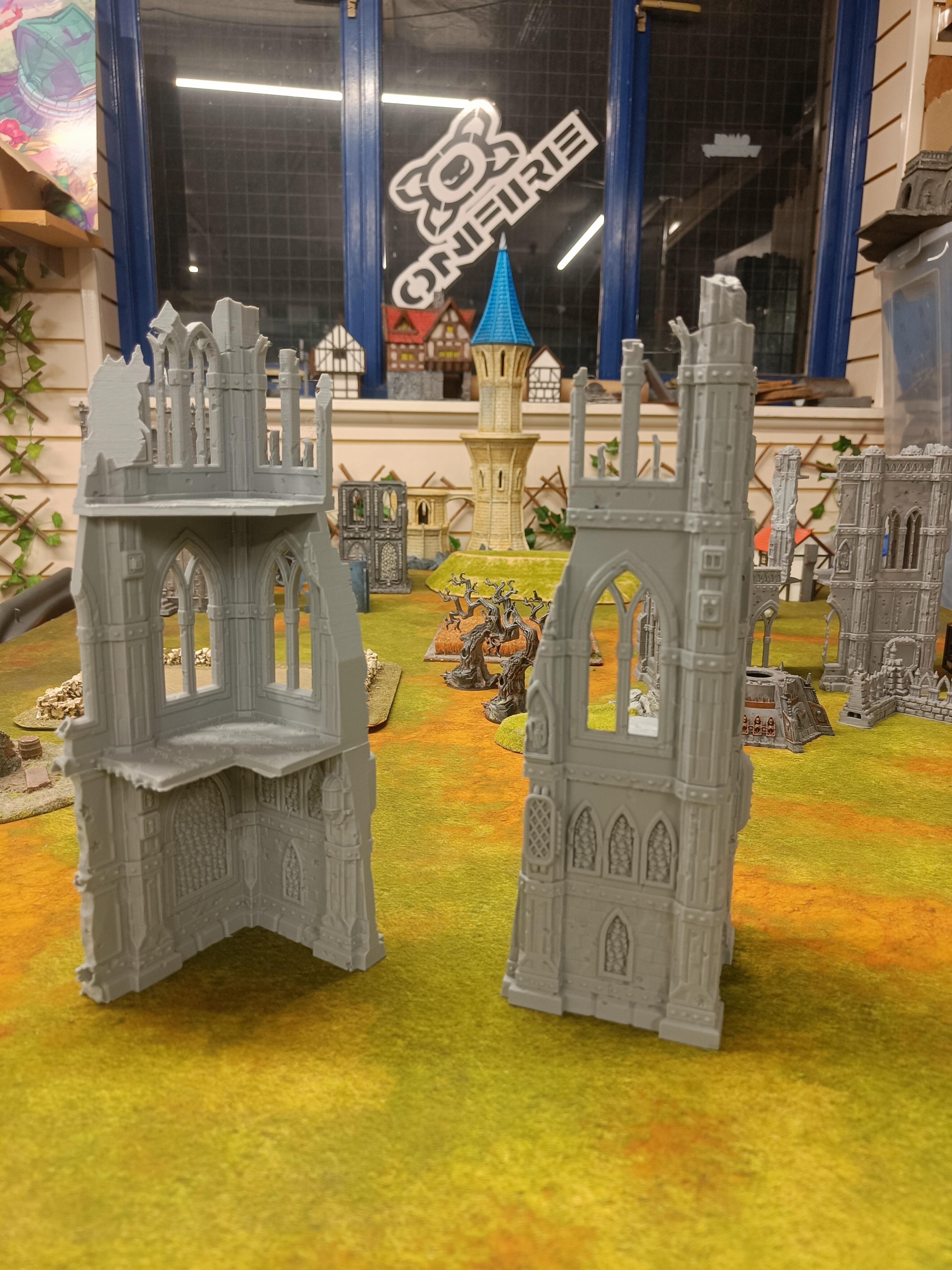 Two Large Gothic Ruined Towers Scenery For 28mm Tabletop Wargame thumbnail