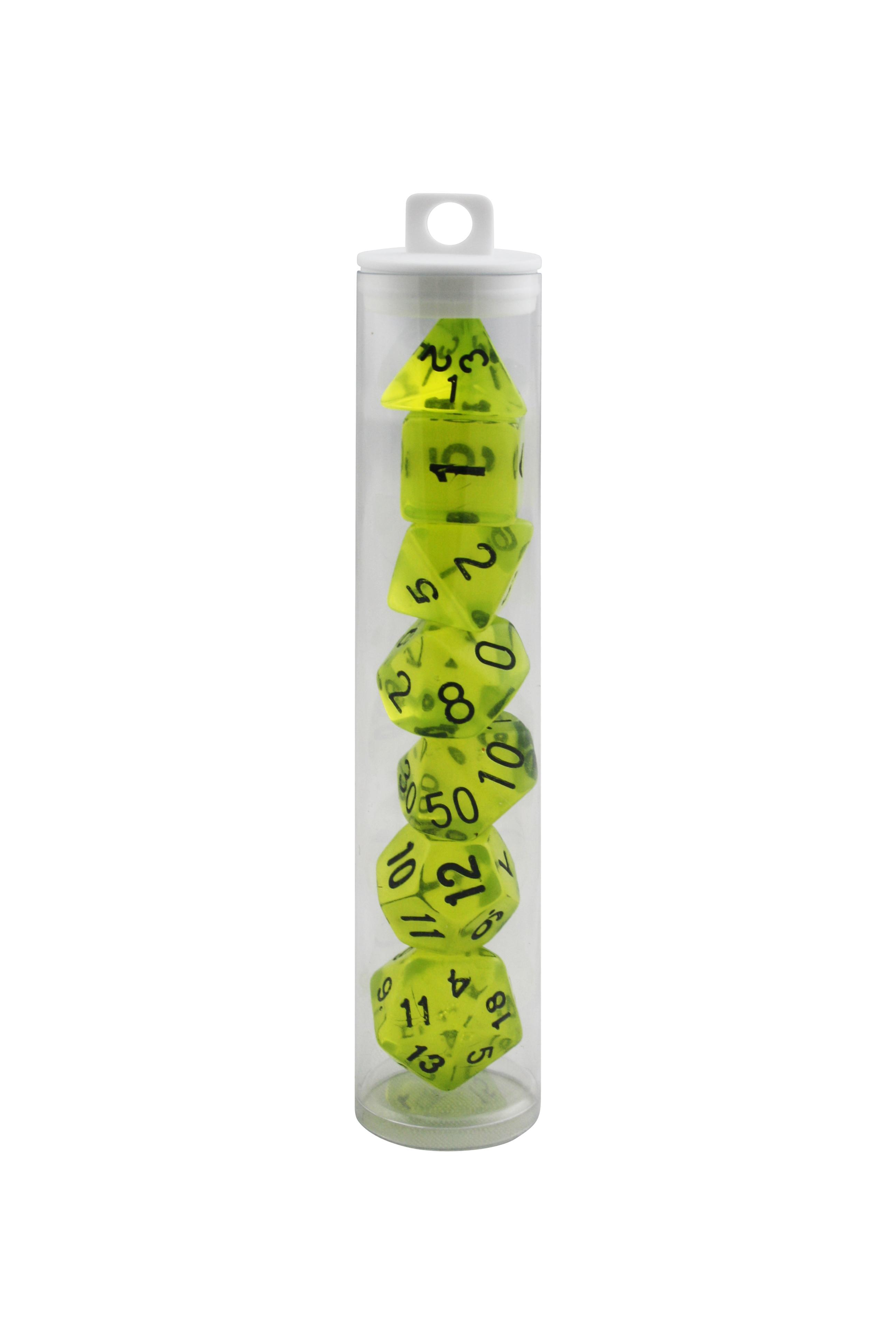 Radioactive Yellow Transparent Polyhedral Dice Set thumbnail